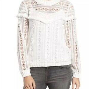 Nordstrom Trouvé White Crochet Lace Fringe Sweater Size XS